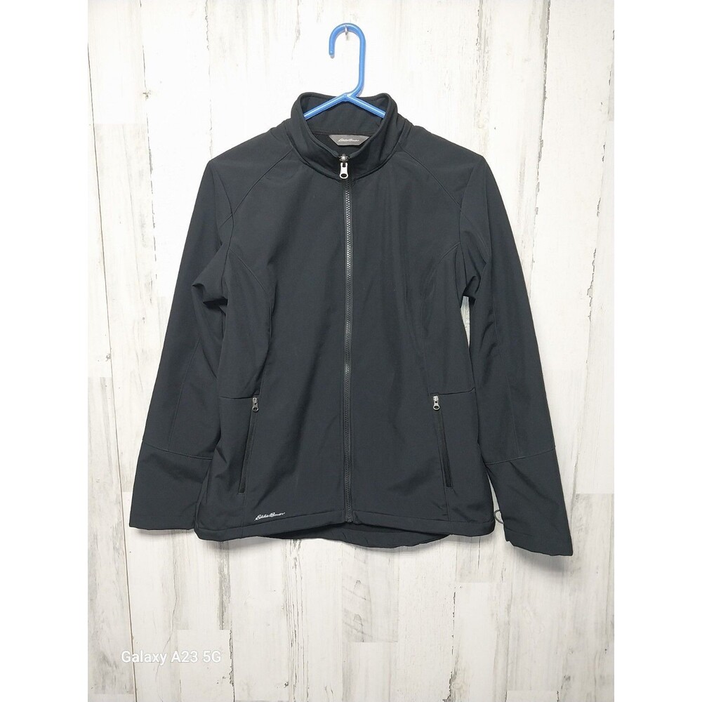 Eddie Bauer Jacket Womens Large Black Fleece Soft Shell Full Zip Lightweight